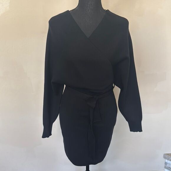 HYFVE Black Ribbed Dolman Sleeve Sweater Dress - Picture 2 of 6